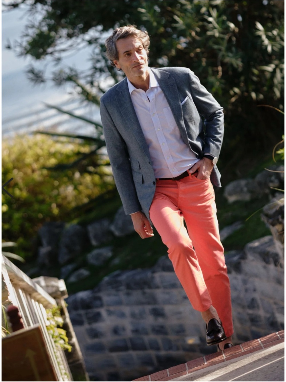 Sid Mashburn Corduroy Slim Straight 5-Pocket Pant in Coral 34/30